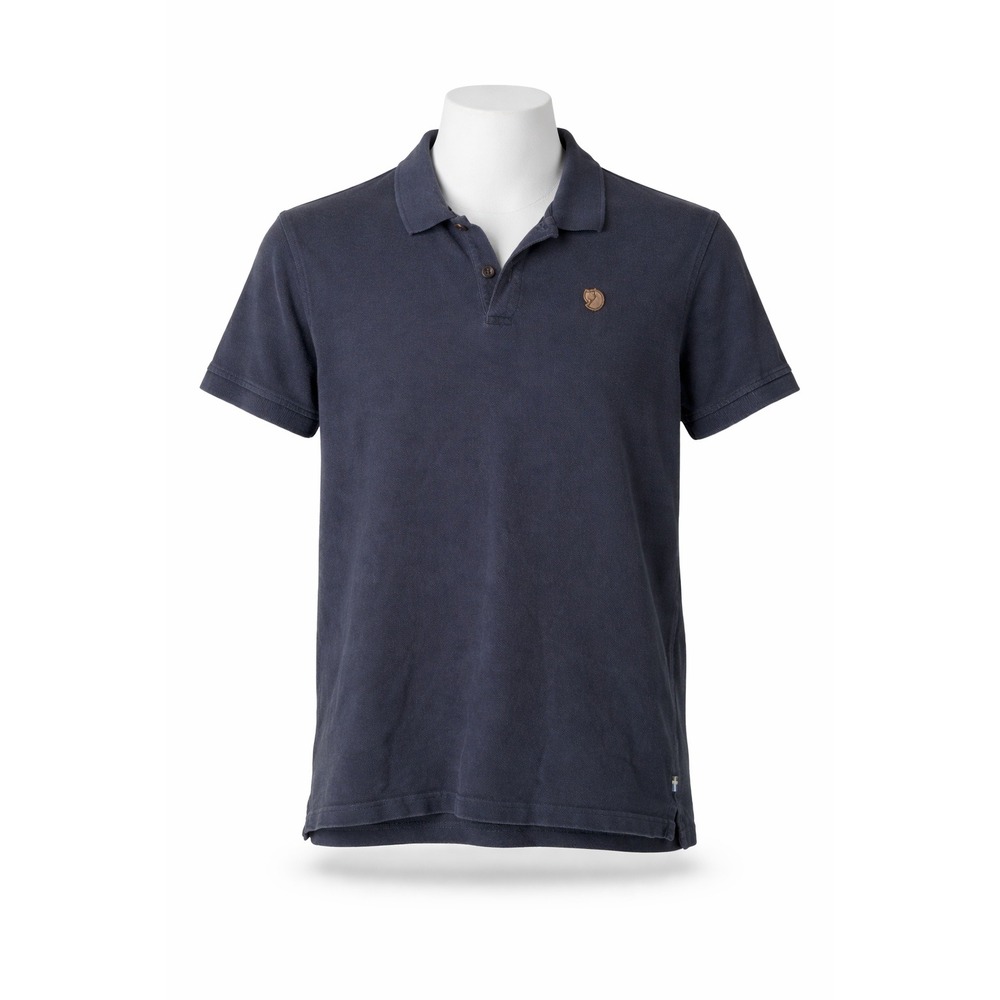 Fjallraven Ovik Polo Shirt‎ Mens Large Blue Outdoor Hiking Cotton Knit Casual
